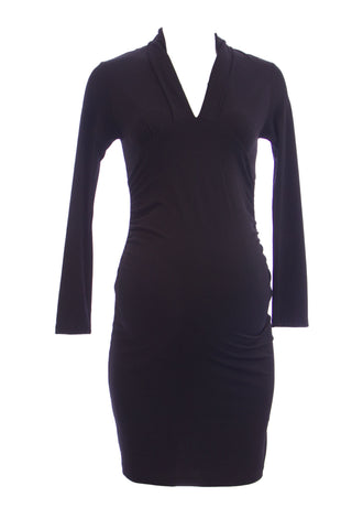 OLIAN Maternity Women's Black Ruched Sides Long Sleeve V-Neck Dress $138 NEW