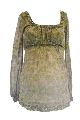 OLIAN Maternity Women's Green Floral Print Empire Waist Tunic Top XS $98 NWT