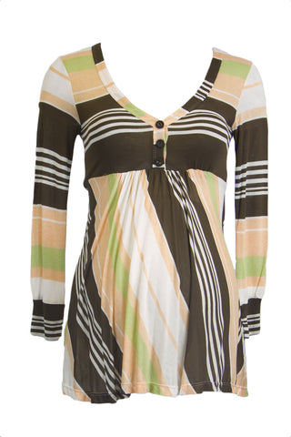 OLIAN Maternity Women's Peach Stripe V-Neck Empire Waist Tunic XS $110 NWT