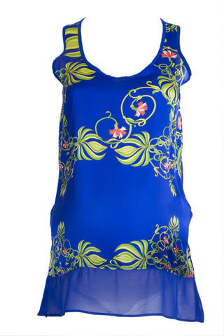 OLIAN Maternity Women's Royal Blue Floral Print Sleeveless Top XS $105 NWT