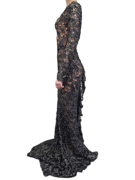 X BY NBD Women's Black Embroidered Maxi Sparkle Dress #XNBD X-Small NWT