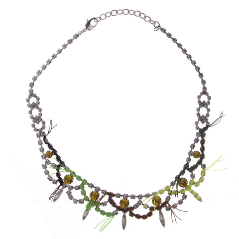 JOOMI LIM Split Personality Crystal Rhodium Necklace with Neon Thread $494 NEW