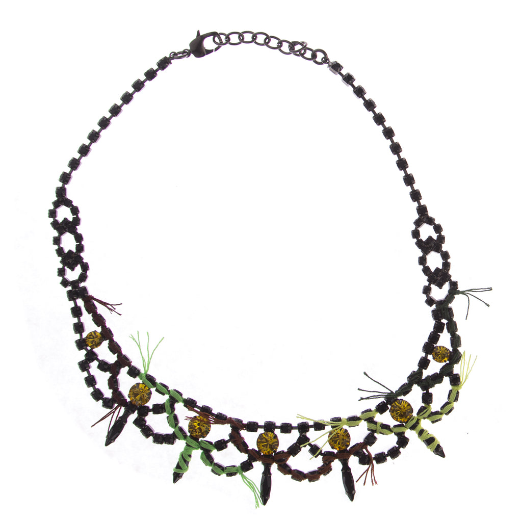 JOOMI LIM Split Personality Crystal Hematite Necklace with Neon Thread $494 NEW