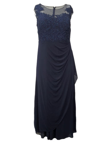 DECODE 18 Women's Blue Embroidered Illusion Evening Chiffon Dress #183088 16 NWT