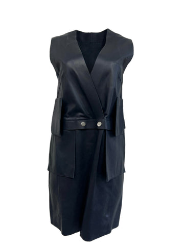 Max Mara Women's Midnight Blue Nazione Sleeveless Lamb Leather Dress Size 8 NWT