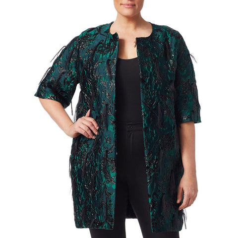 MARINA RINALDI Women's Green Nicosia Jacquard Coat $1490 NWT