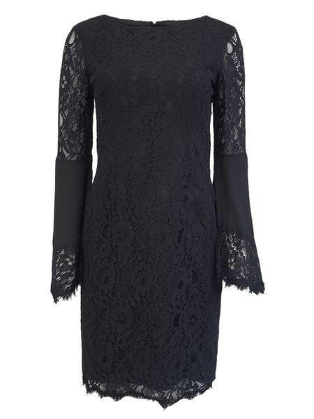 NUE By SHANI Women's Black Lace Pencil Round Neck Short Shaping Dress #BLL 2 NWT