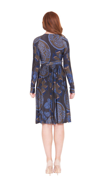 OLIAN Maternity Women's Blue Olive Abstract Print Self Tie Wrap Dress $148 NWT