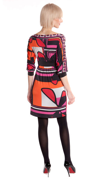 OLIAN Maternity Women's Orange Geometric Print Bella Empire Waist Dress $148 NWT
