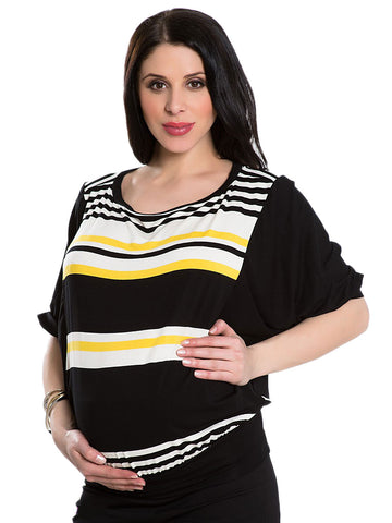 OLIAN Maternity Women's Black Yellow Stripe Elbow Sleeve Tunic Top XS/S $115 NWT