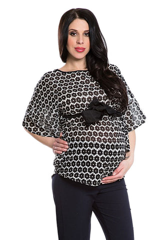 OLIAN Maternity Women's Black and White Floral Print Batwing Blouse $140 NEW