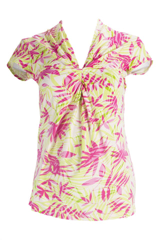 OLIAN Maternity Women's Multi Lime Palm Print Twist Accent Front Top $110 NWT