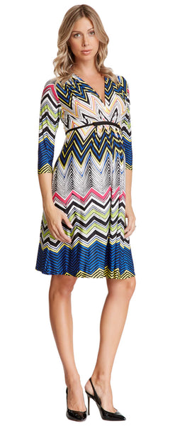 OLIAN Maternity Women's Jeanette Zig Zag Print Neck Tie Dress $148 NWT