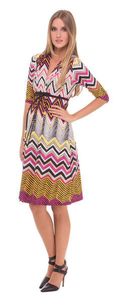 OLIAN Maternity Women's Jeanette Zig Zag Print Neck Tie Dress $148 NWT