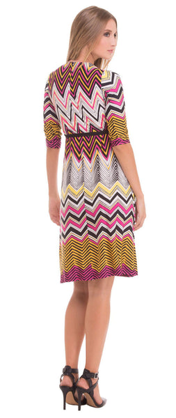 OLIAN Maternity Women's Jeanette Zig Zag Print Neck Tie Dress $148 NWT