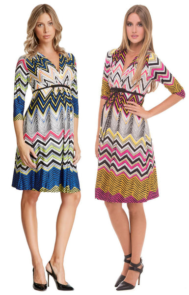 OLIAN Maternity Women's Jeanette Zig Zag Print Neck Tie Dress $148 NWT