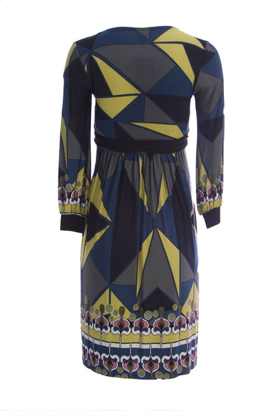 OLIAN Maternity Women's Green Abstract Print Faux Wrap Waist Tie Dress $148 NWT