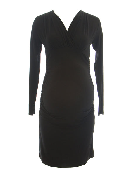 OLIAN Maternity Women's Black Lucy Ruched Surplice Neck Dress $143 NWT
