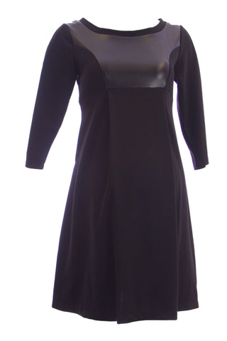 OLIAN Maternity Women's Black Faux Leather Inset Princess Panel Dress $175 NWT