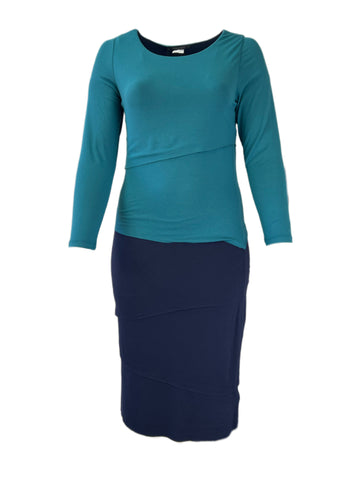 Marina Rinaldi Women's China Blue Occupato Jersey Dress Size M NWT