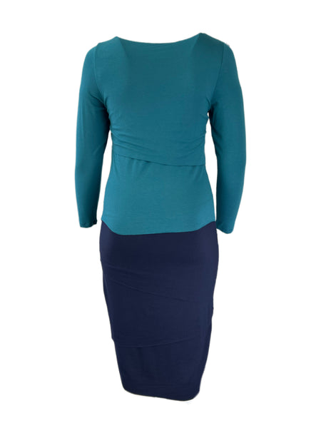 Marina Rinaldi Women's China Blue Occupato Jersey Dress Size M NWT