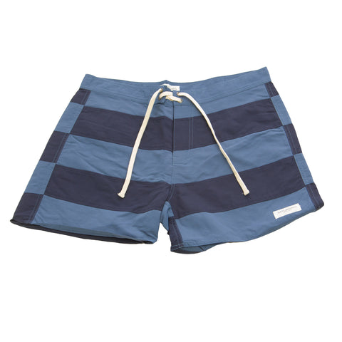 SATURDAYS NYC Men's Azure/Navy Offset Stripe Board Shorts $85 NWT
