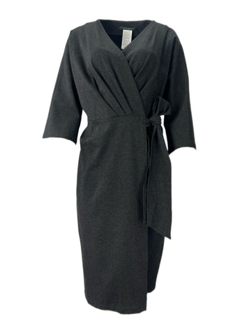 Marina Rinaldi Women's Dark Grey Ombretto 3/4 Sleeve Wrap Dress NWT