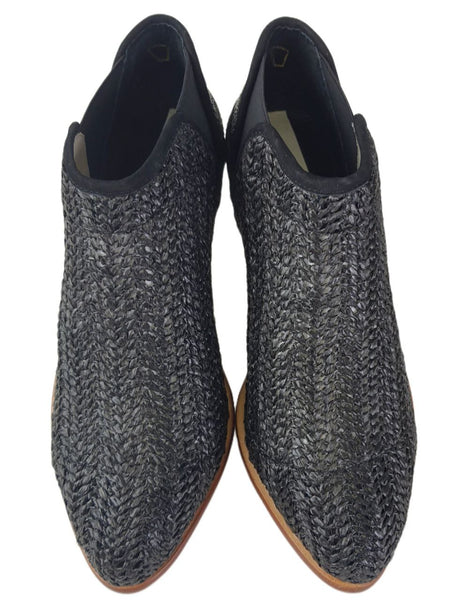 MATT BERNSON Women's Black Onyx Raffia Marlow Booties #MB108 NWB