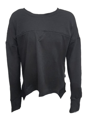 TEREZ Girl's Black Fishnet Insert Sweatshirt #12428234 NWT
