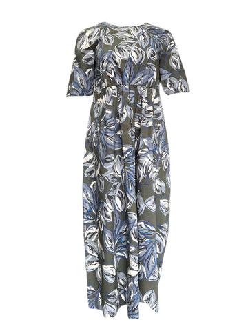 Max Mara Women's Kaki Oria Floral Printed Cotton A Line Dress Size 4 NWT