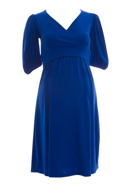 OLIAN Maternity Women's Short Blouson Sleeve Surplice Neck Dress $152 NWT