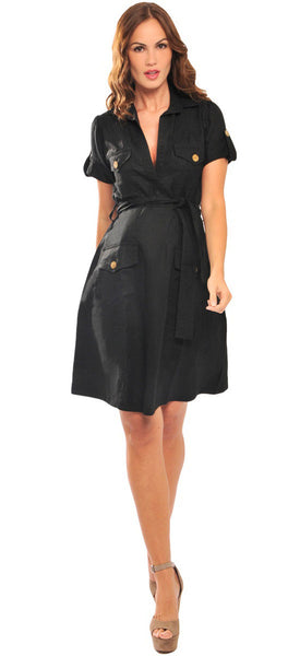 OLIAN Maternity Women's Patch Pockets Linen Collared Dress $168 NWT