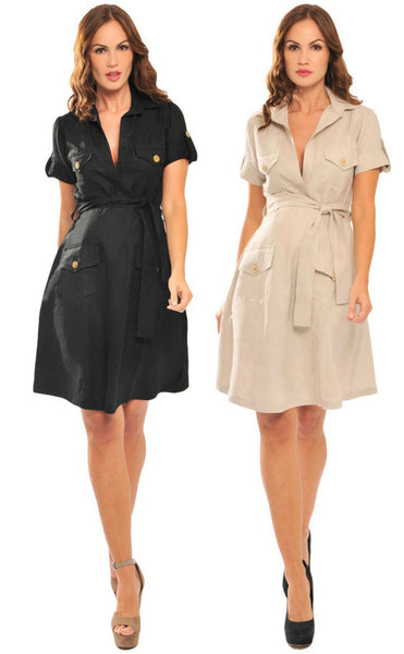 OLIAN Maternity Women's Patch Pockets Linen Collared Dress $168 NWT