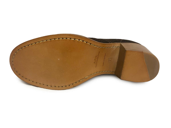 A.P.C. Women's Dark Brown Suede Block Heel Booties $515 NWOB