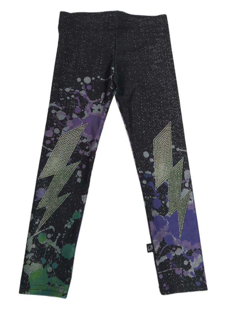 TEREZ Girl's Black Lightning Splatter Leggings #4037716 6 Years NWT