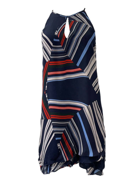 PARKER Women's Blue Graphic Print Strap Silk Dress Size S NWT