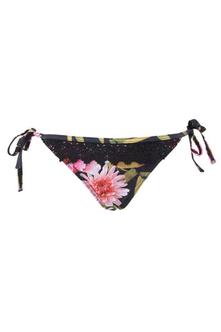 PEEK & BEAU Women's Black Floral Crochet Tie Side Bikini Brief NWT