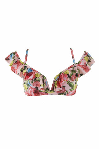 PEEK & BEAU Women's Vintage Floral Ruffle Bardot Bikini Top NWT