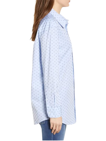 DL1961 Women's Blue Dotted Metropolitan Avenue Polka Dot Button Down Shirt Sz L