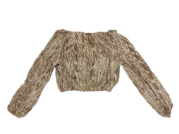 LOVESHACKFANCY Women's Snakeskin Button Down Popover Top $215 NEW