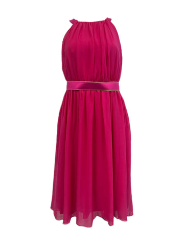 Max Mara Women's Pink Puma Halter Neck Belted Silk Dress Size 10 NWT