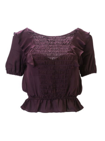 LOVESHACKFANCY Women's Merlot Zoe Ruffle Top $245 NWT