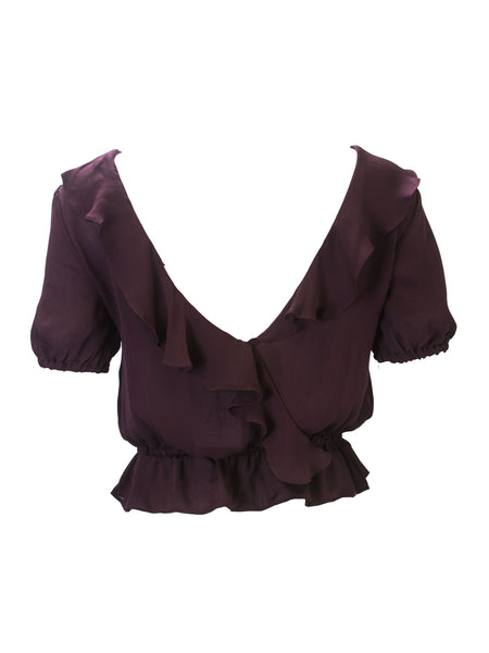 LOVESHACKFANCY Women's Merlot Zoe Ruffle Top $245 NWT