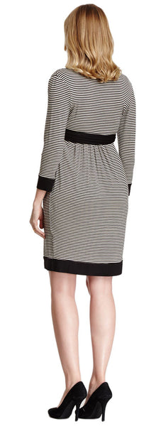 OLIAN Maternity Women's Black Ivory Stripes Faux Wrap Dress $130 NWT