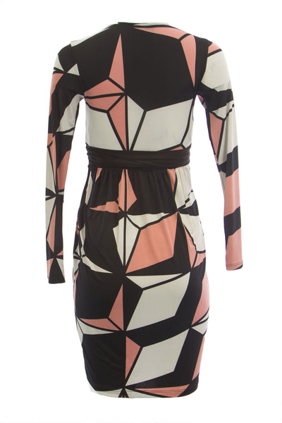 OLIAN Maternity Women's Pink Geometric Print Surplice Neck Dress $138 NWT