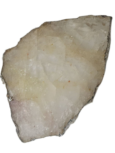 RABLABS Clear Quartz With Silver Natural Stone Platter #KI001-KI002 NWB