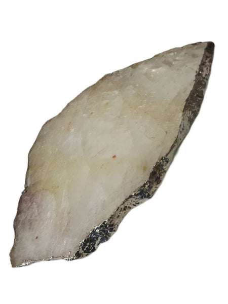 RABLABS Clear Quartz With Silver Natural Stone Platter #KI001-KI002 NWB