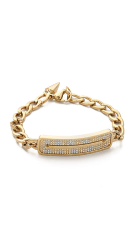 Rebecca Minkoff Gold Tone Pave ID Chain Bracelet $128