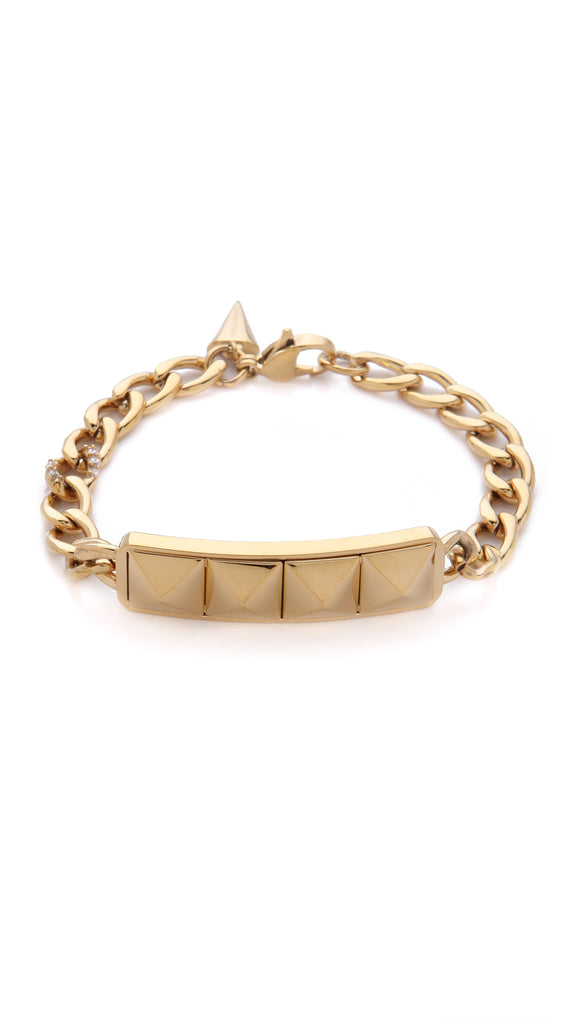 Rebecca Minkoff Gold Tone Stud ID Chain Bracelet $128