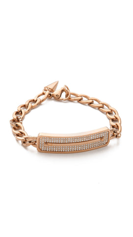 Rebecca Minkoff Rose Gold Tone Pave ID Chain Bracelet $128